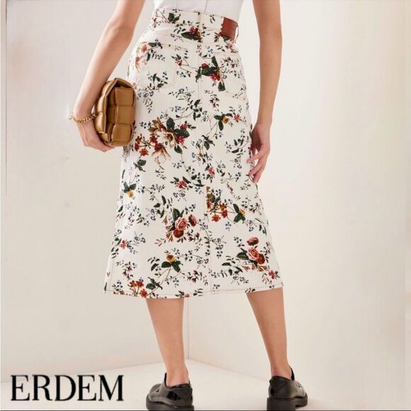 Erdem Artie Cotton-Blend Midi Skirt with Pockets in White/Multi Floral - Picture 2 of 13